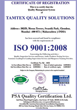 Tamtex ISO 9001:2008 Certified